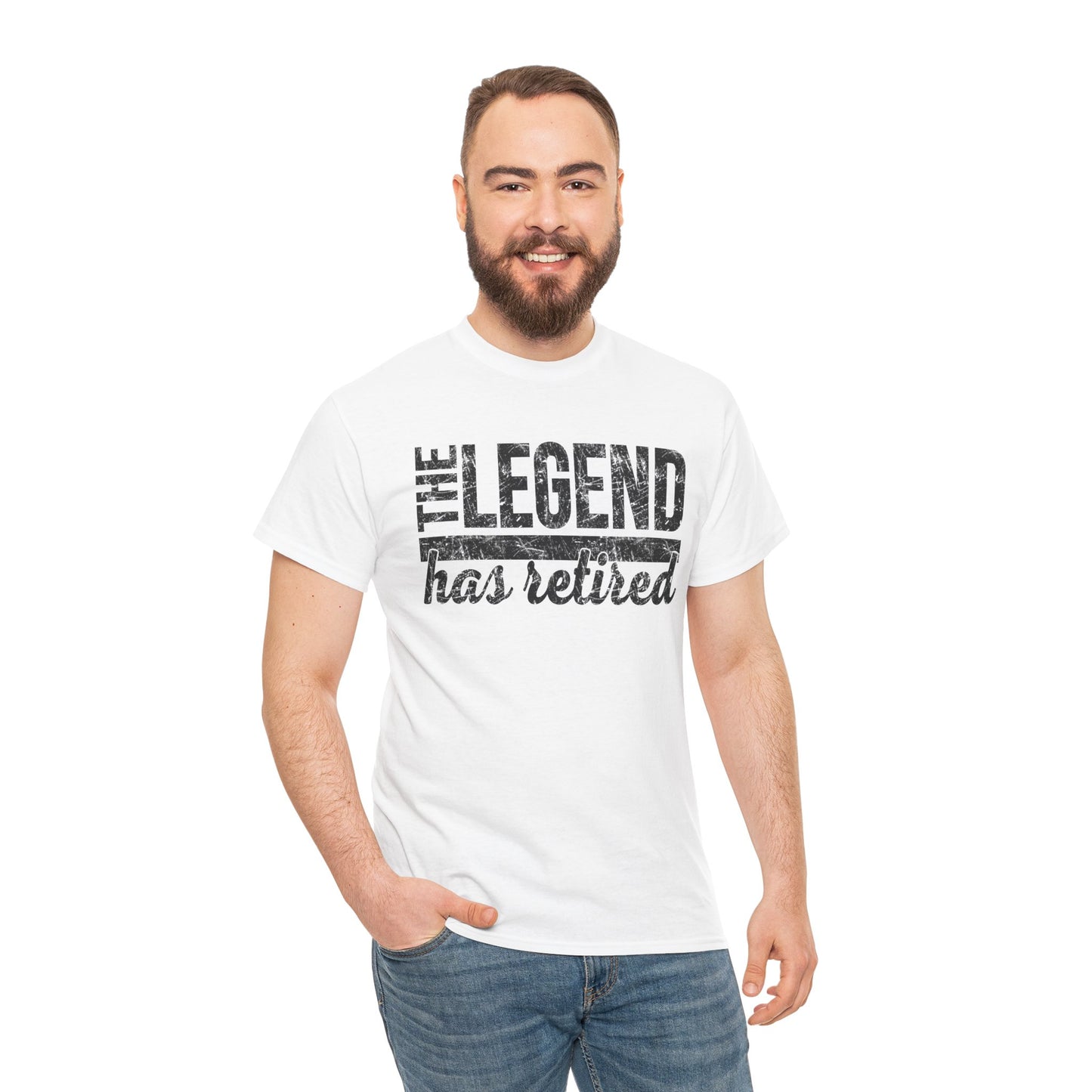 The Legend Has Retired T-Shirt/Sweatshirt - Bold Distressed Font, Retirement Party Gift for Dad or Grandpa, Funny Retirement Apparel